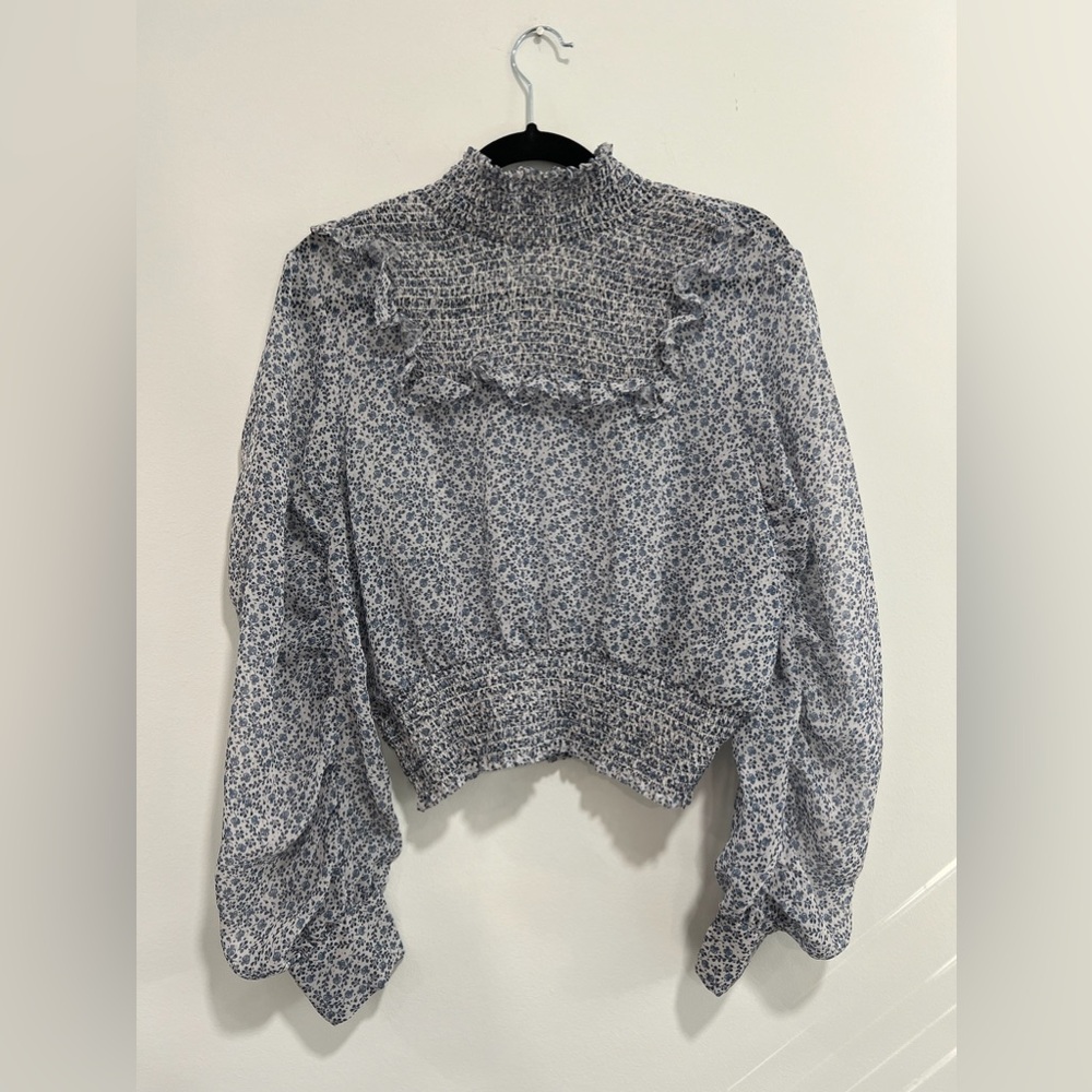 Blue floral print blouse